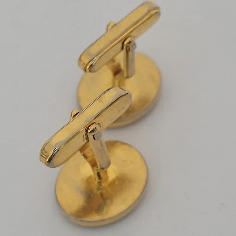 Unbranded Cufflinks Gold Blue Iridescent Stone Tone Rope Edges Vintage‎ Oval